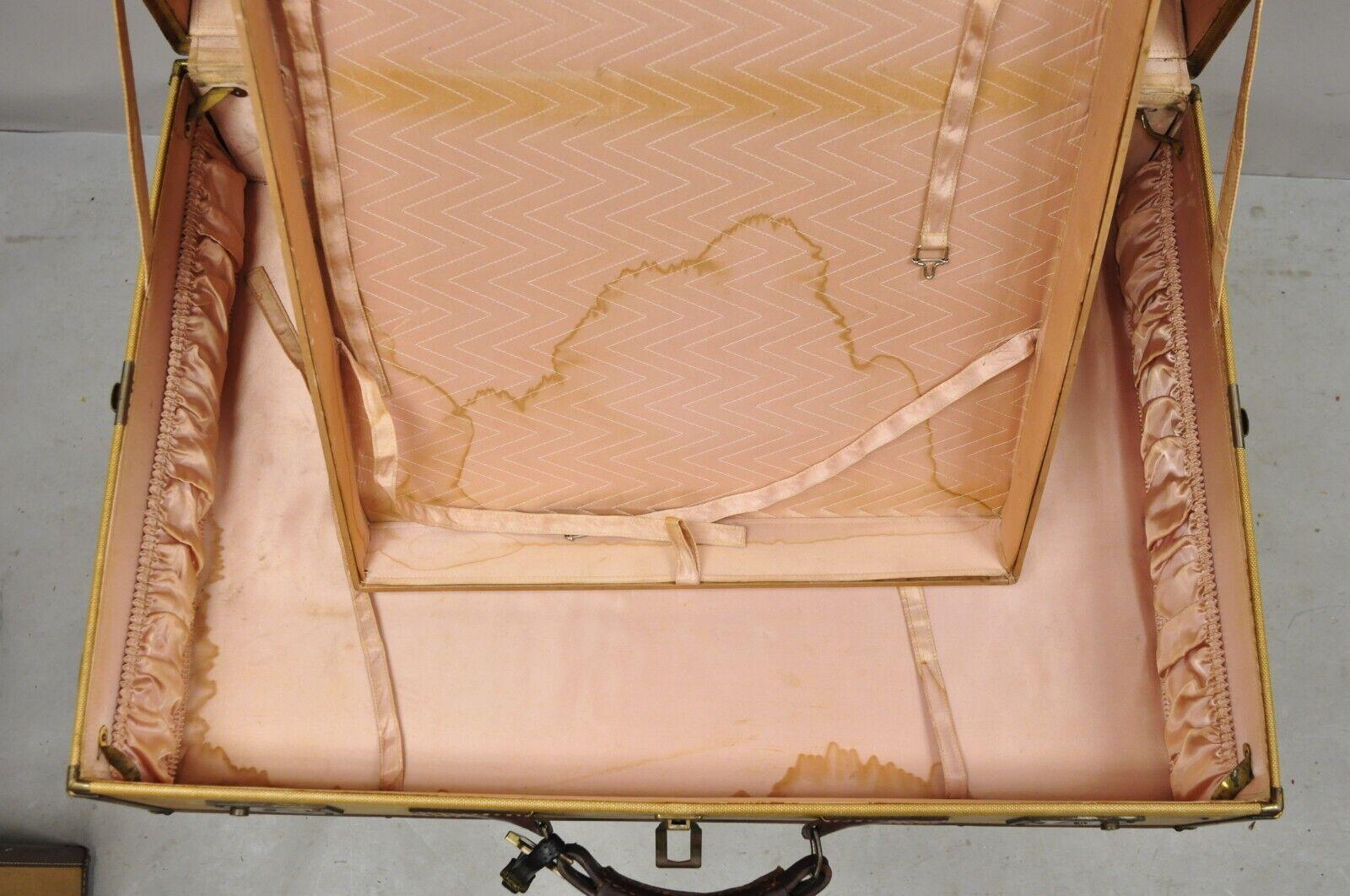Vintage Hartman Skymate Tan Hard Case Leather Suitcase Luggage, 3 Pc Set 1