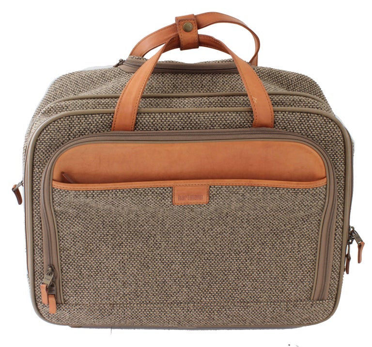 Hartmann 27 Tweed & Leather Rolling Suitcase Luggage with Garment Bag