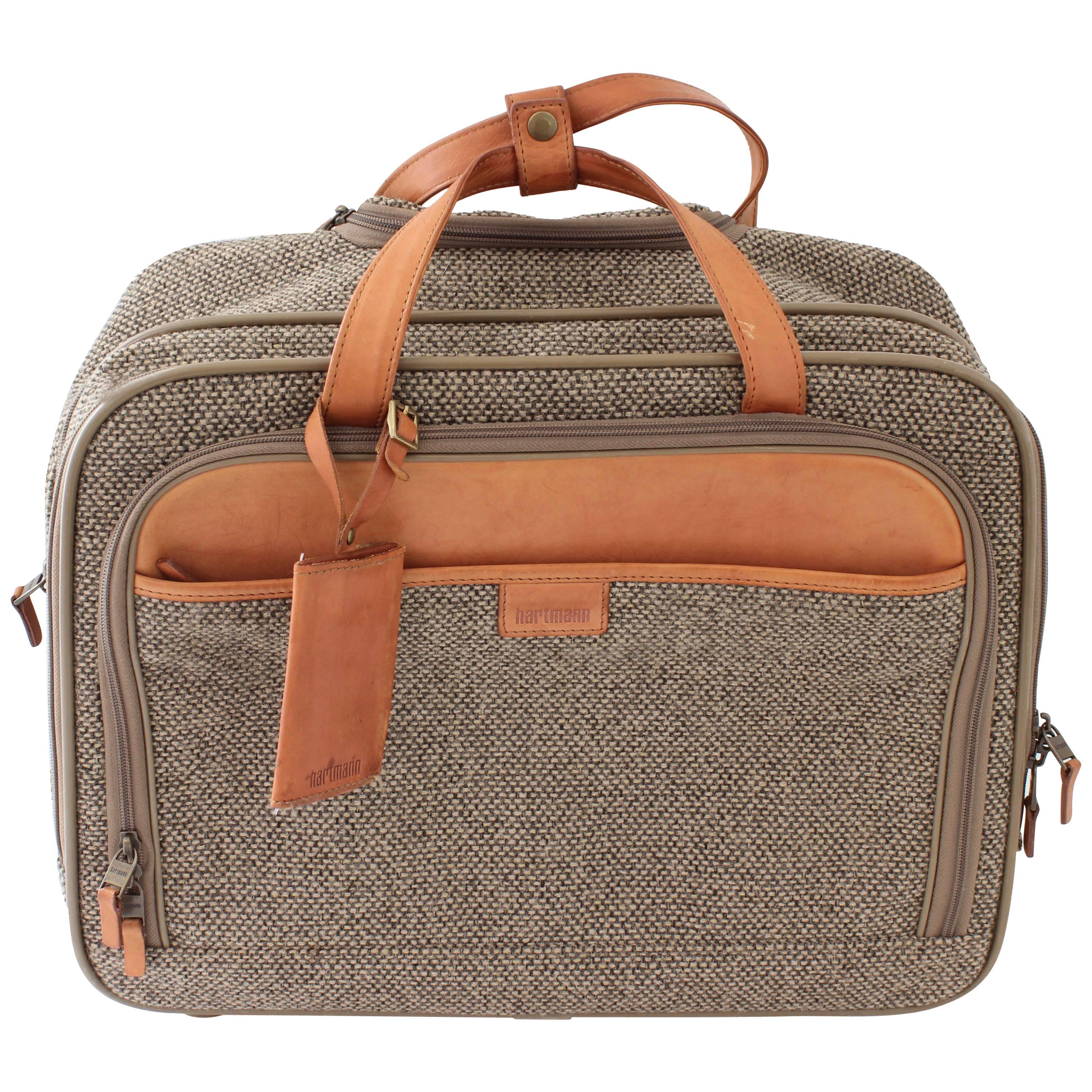 Vintage Hartmann Small Roller Bag Carry On Suitcase Luggage Tweed & Leather 70s