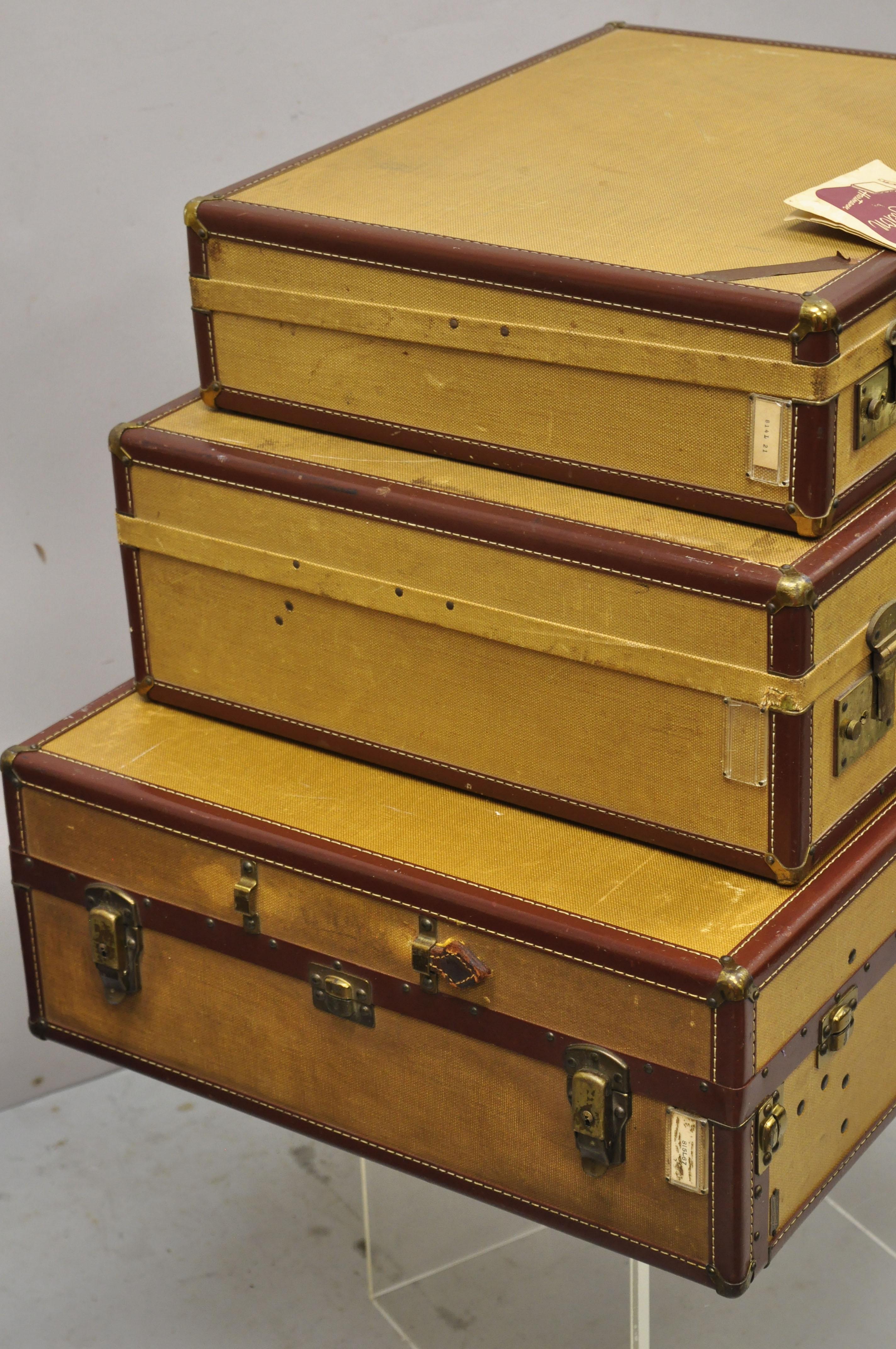 Leather Vintage Hartmann Tourobe Gibraltarized Hard Luggage Suitcase Trunk, 3 Piece Set