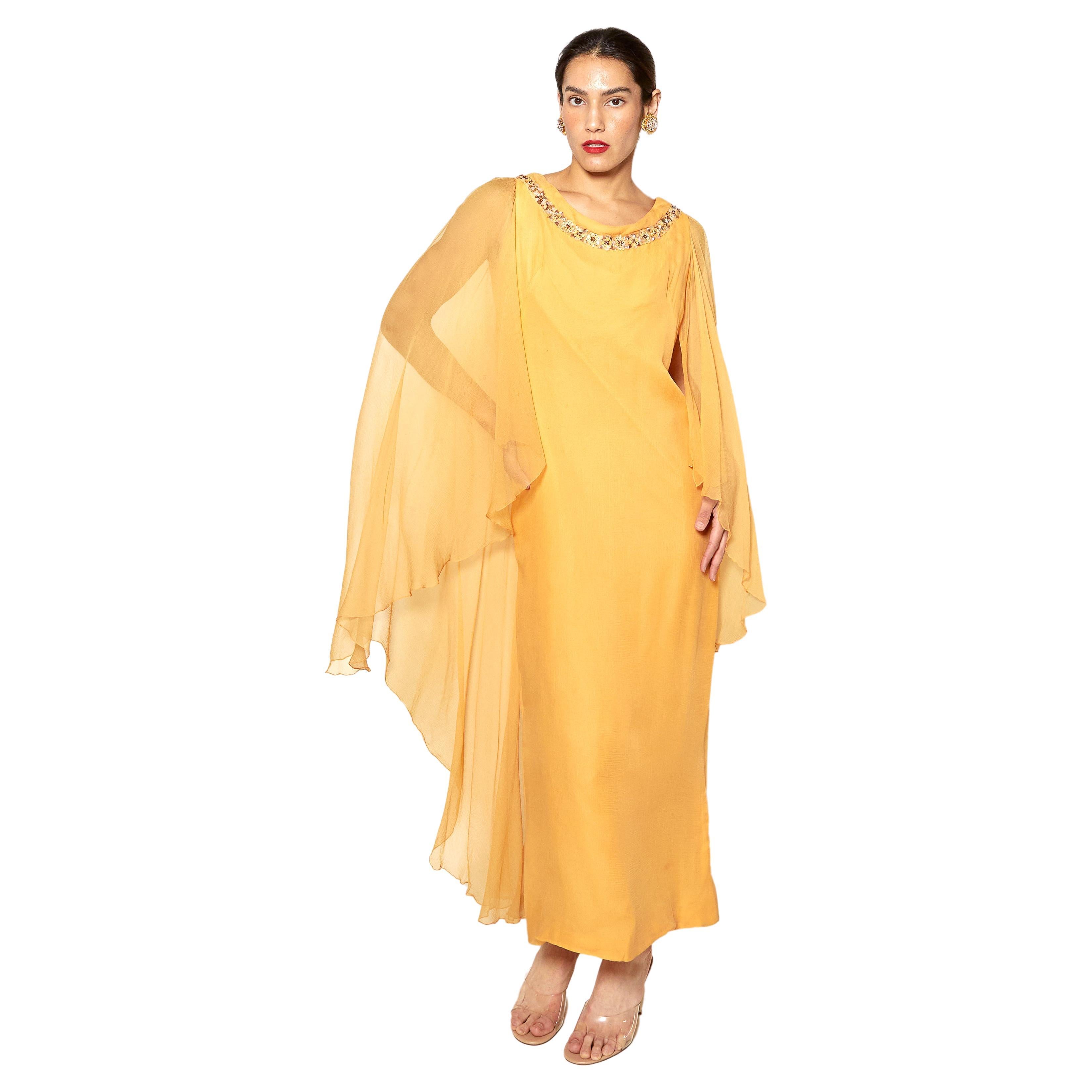 Vintage Hartnell 1960's Sherbert Dress w/ Ornamented Neckline For Sale