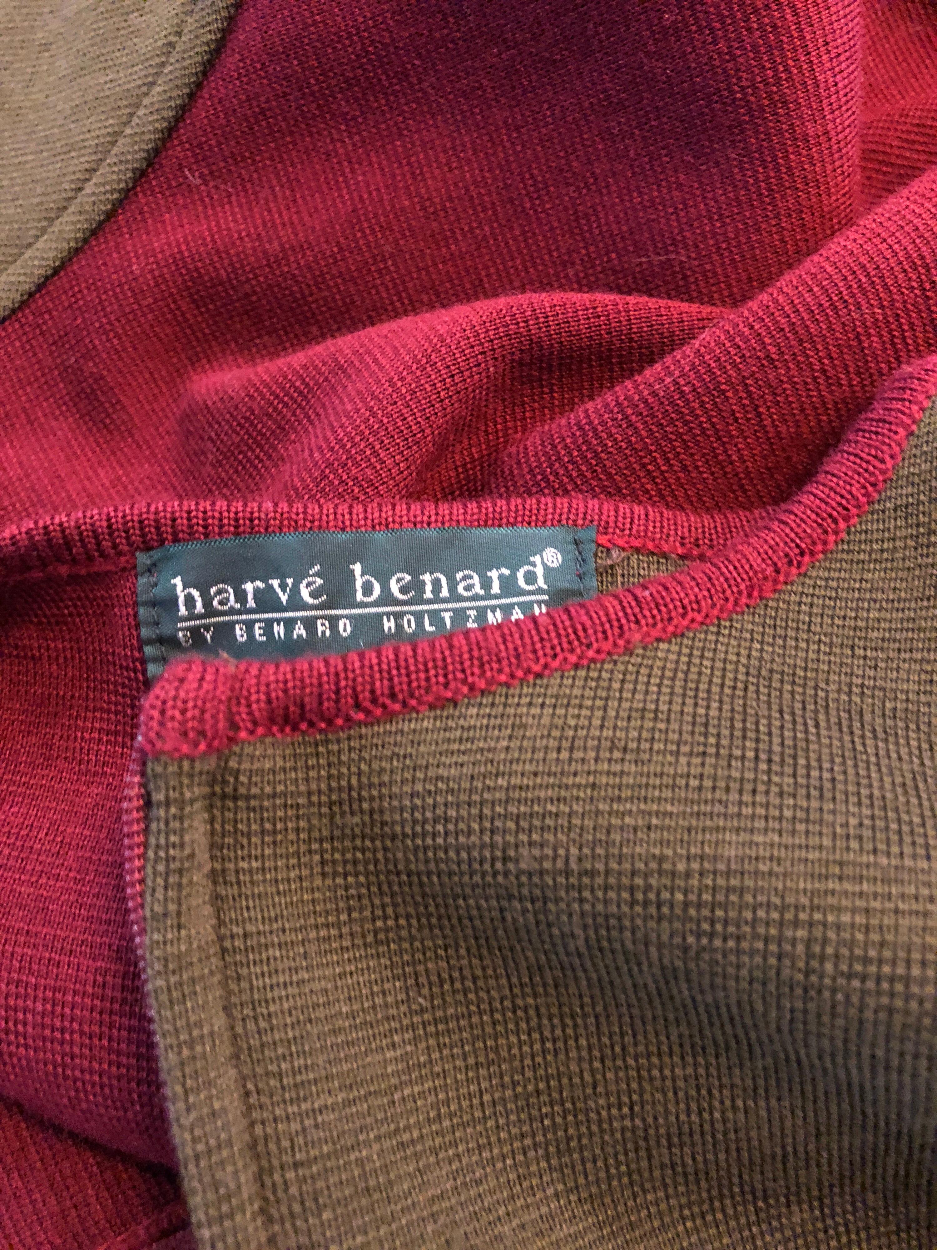 Vintage Harve Benard 1960s Style Maroon Burgundy + Brown Knit Wool Swing Dress For Sale 8