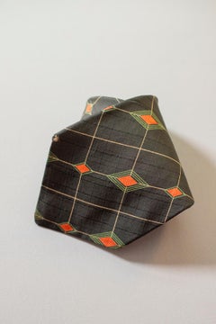 Vintage Harvest 100% silk black tie with small red rhombuses