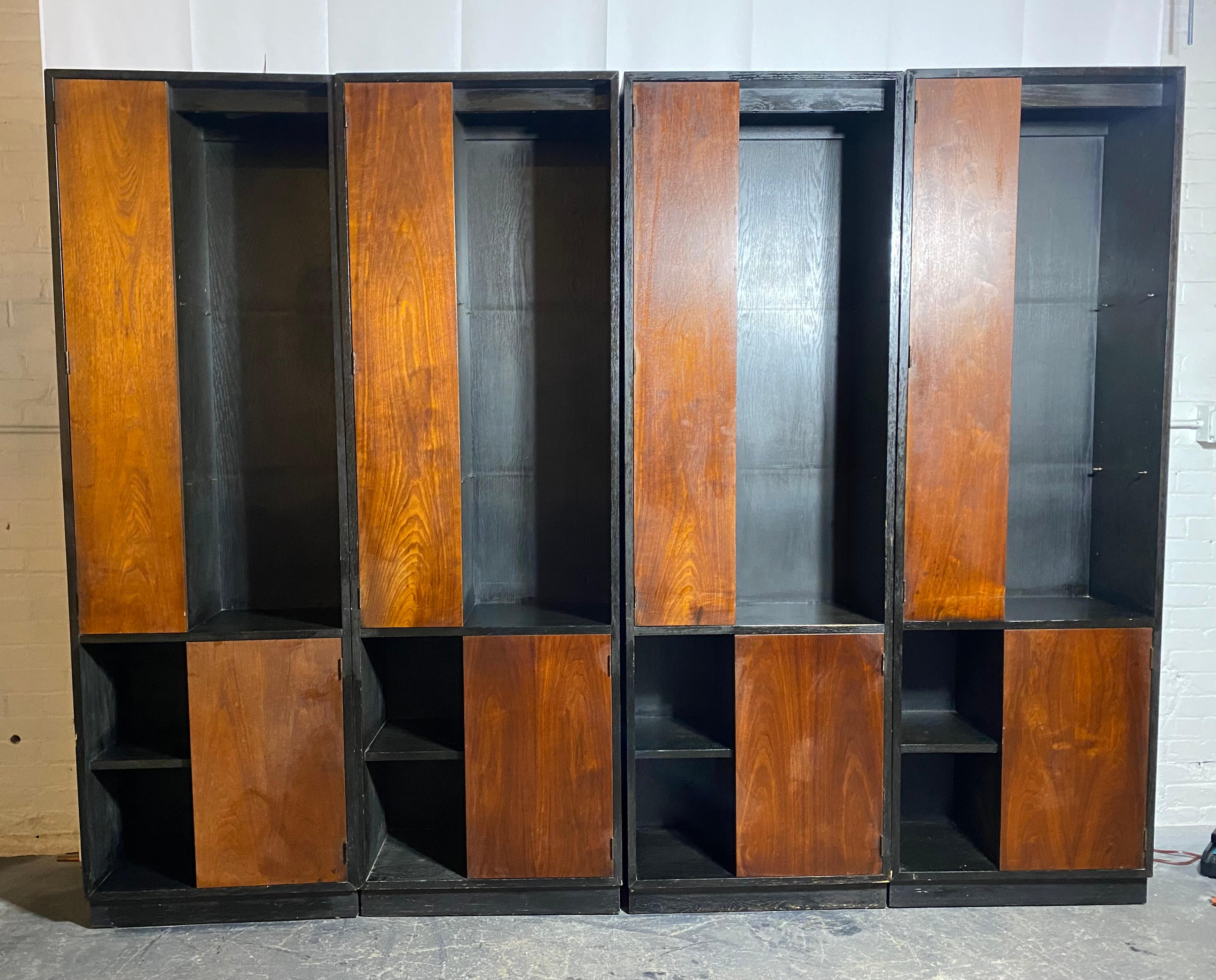 Mid-Century Modern Vintage Harvey Probber Alternating Door Display Cabinets Rosewood & Ebonized Oak For Sale