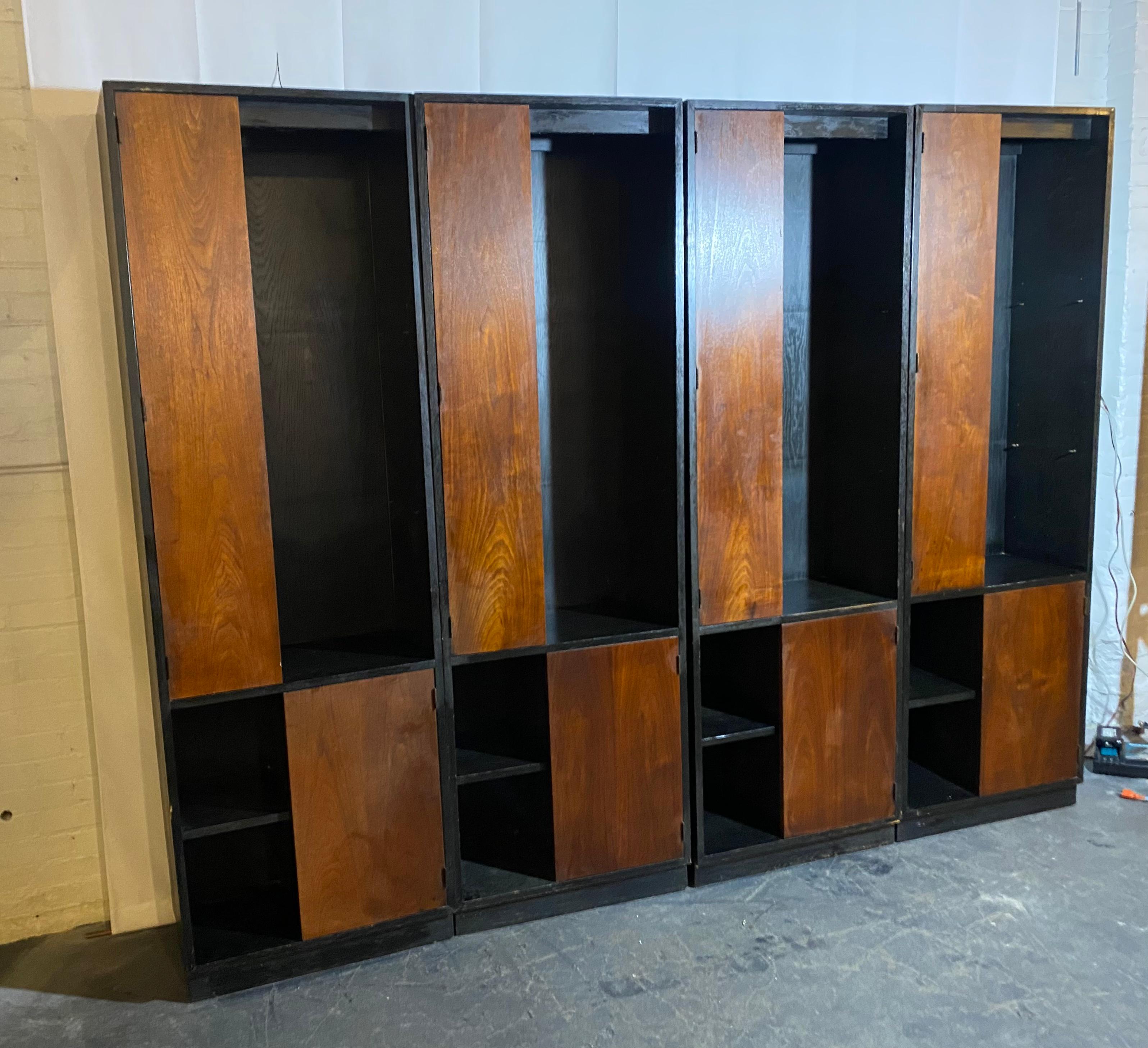 American Vintage Harvey Probber Alternating Door Display Cabinets Rosewood & Ebonized Oak For Sale