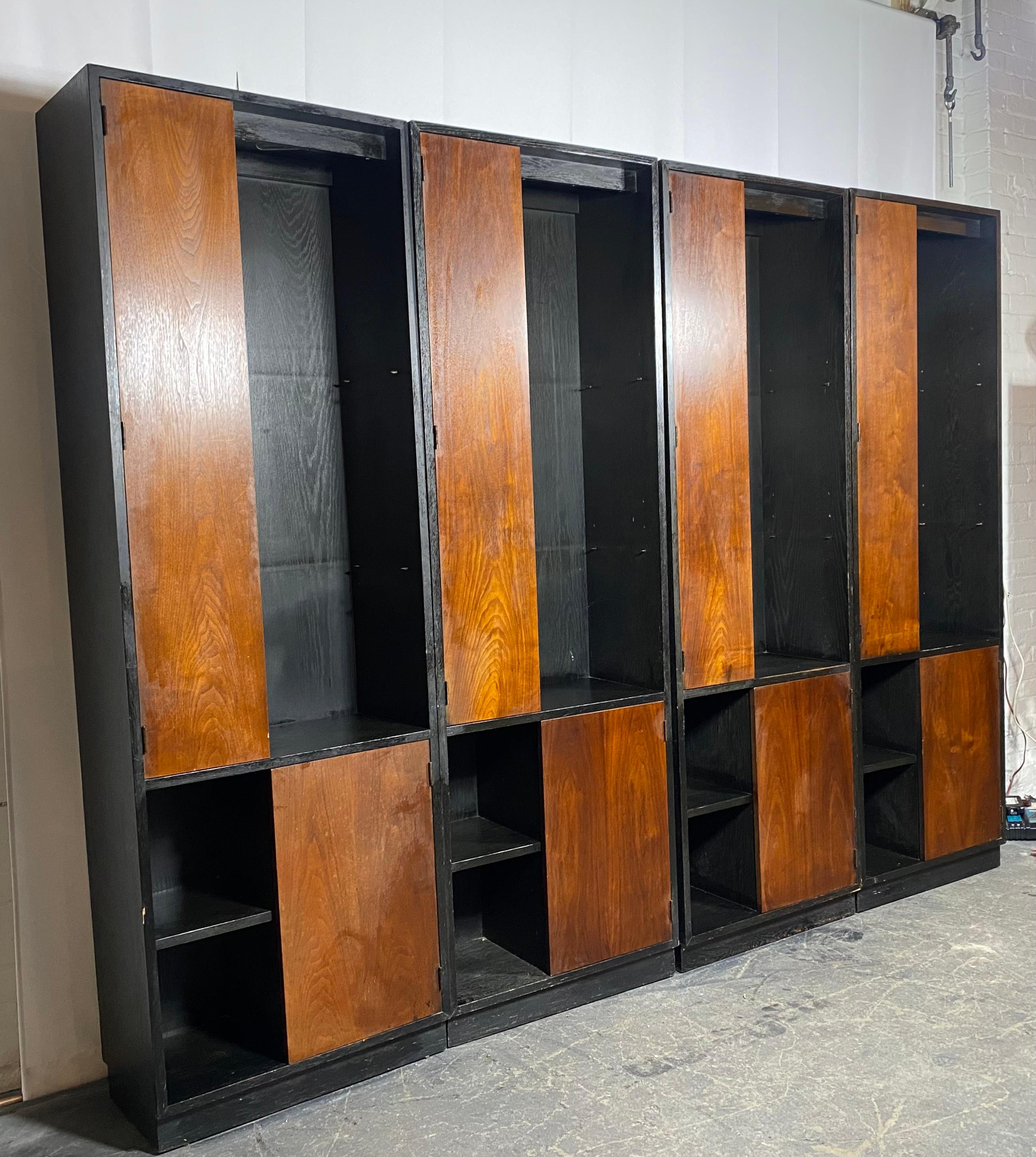 Vintage Harvey Probber Alternating Door Display Cabinets Rosewood & Ebonized Oak In Good Condition For Sale In Buffalo, NY