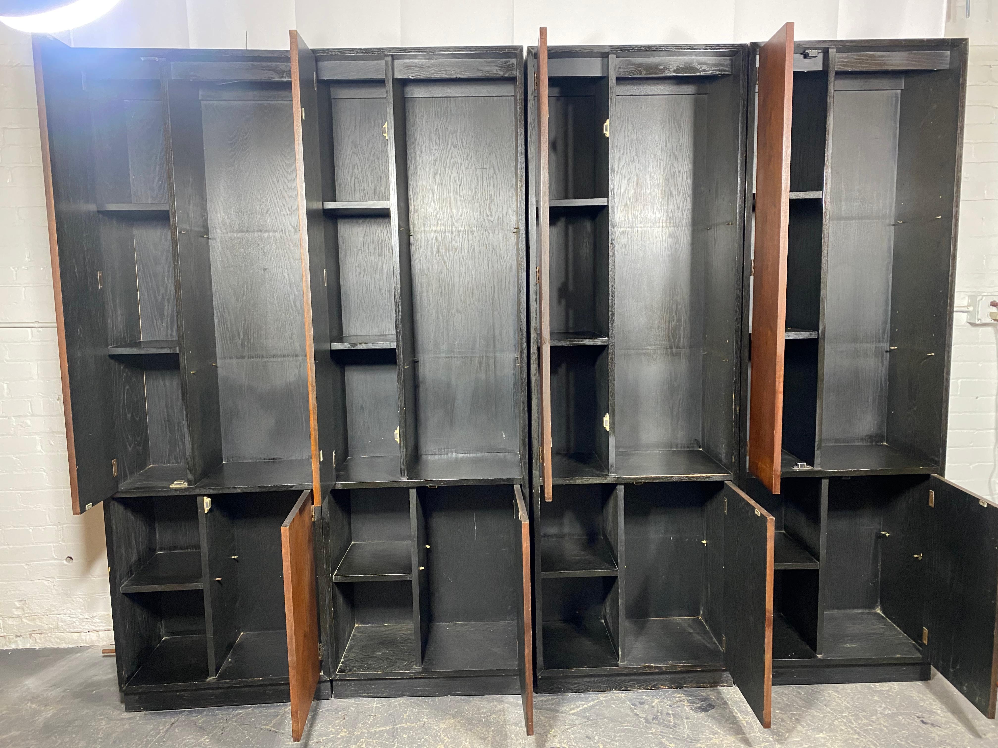 Glass Vintage Harvey Probber Alternating Door Display Cabinets Rosewood & Ebonized Oak For Sale