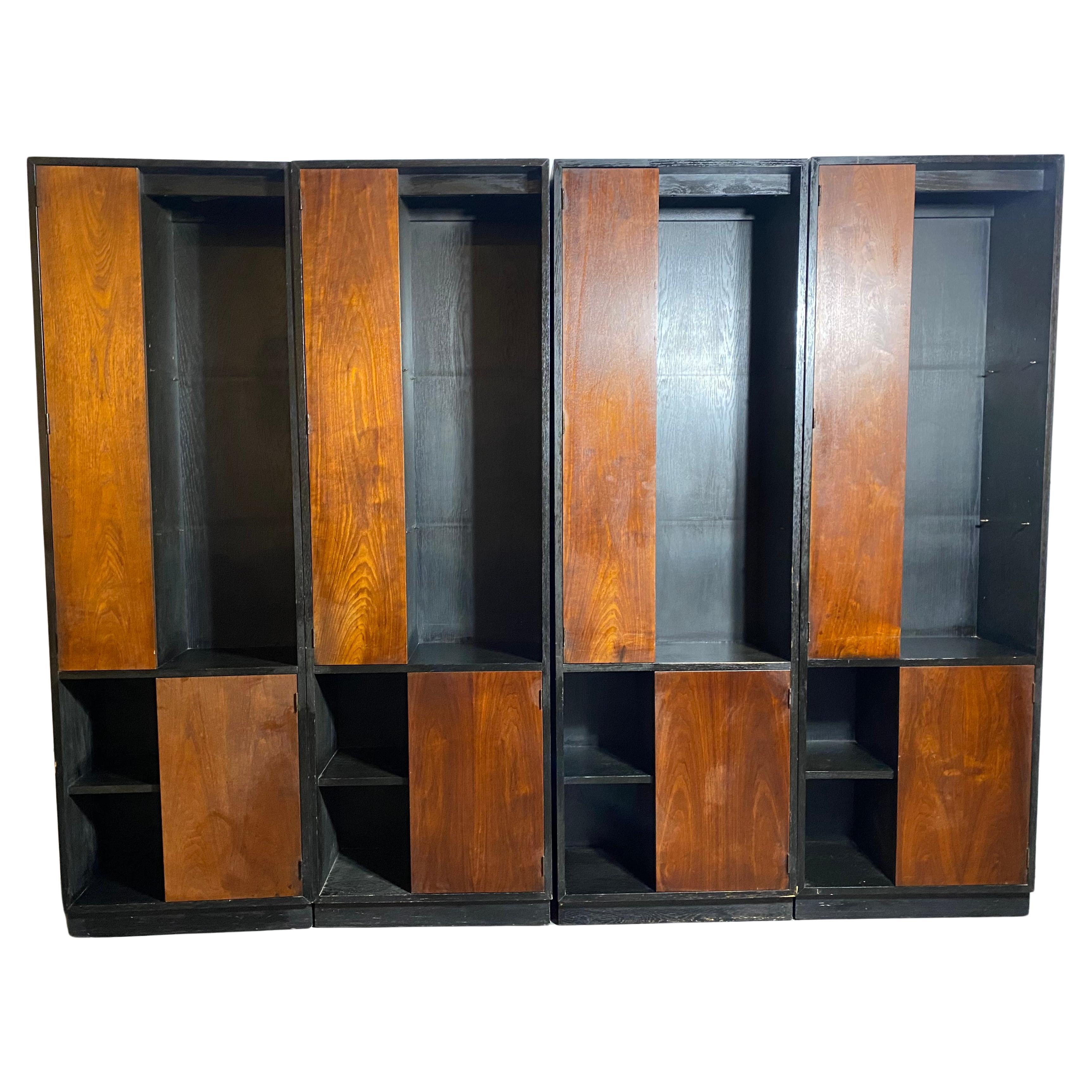 Vintage Harvey Probber Alternating Door Display Cabinets Rosewood & Ebonized Oak For Sale