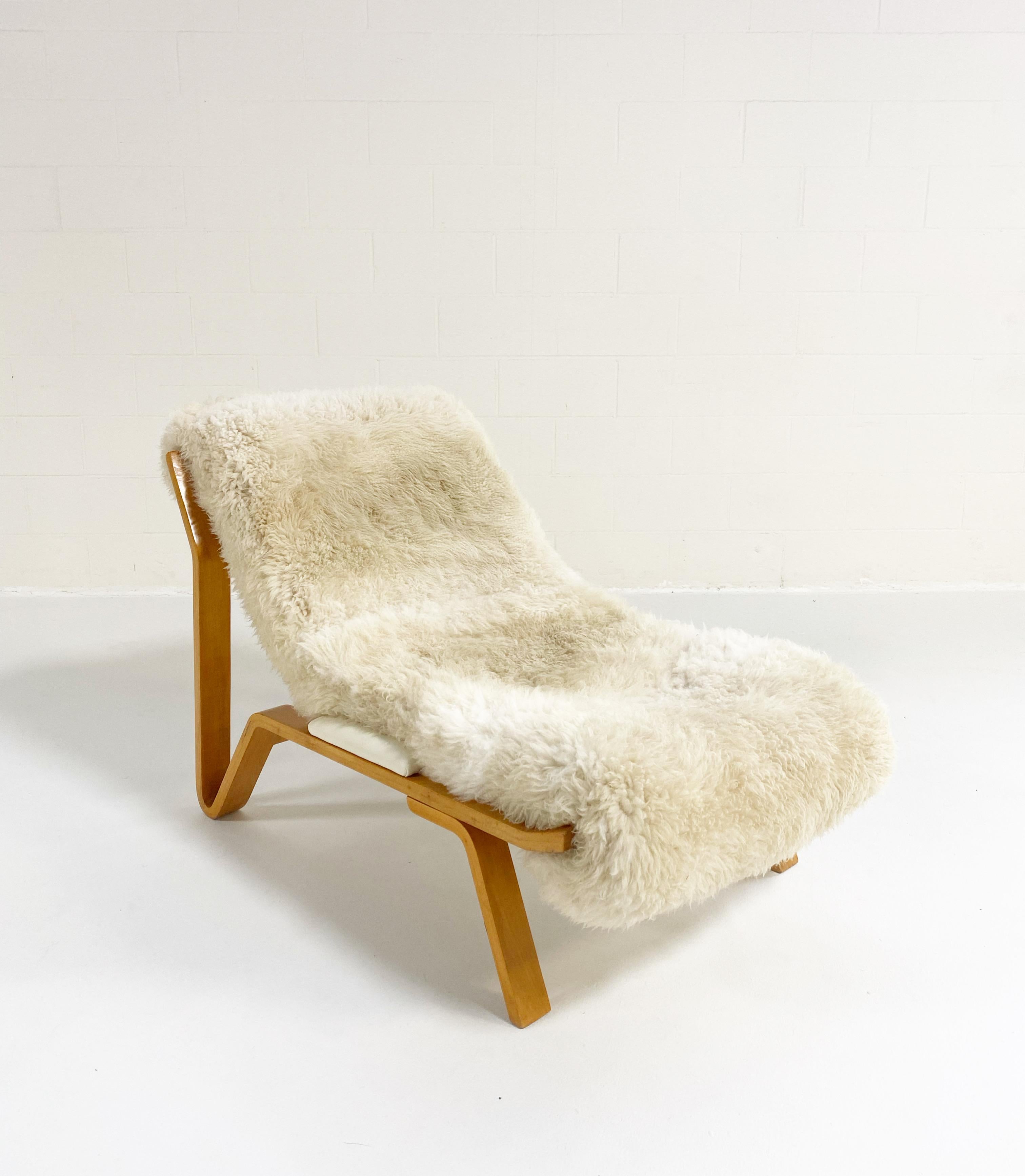 American Vintage Harvey Probber Suspension Chair in California Sheepskin and Leather