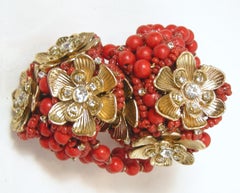Vintage Haskell-Like Red Bead Floral Wrap Bracelet