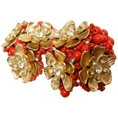 Vintage Haskell-Like Red Bead Floral Wrap Bracelet