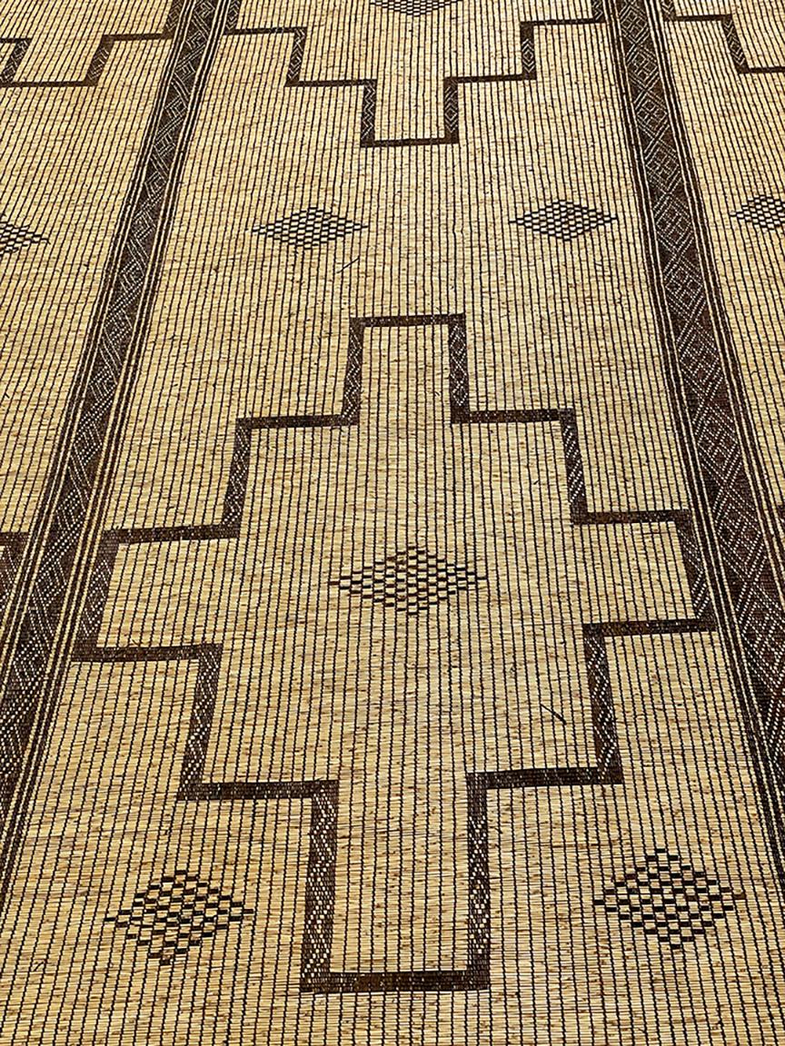 Beaded Vintage Hassira Tuareg Mat Made of Reed and Camel Leather For Sale