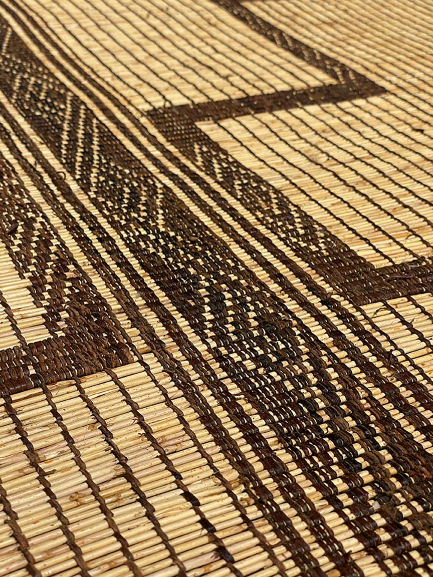 Vintage Hassira Tuareg Mat Made of Reed and Camel Leather In Good Condition For Sale In Los Angeles, CA