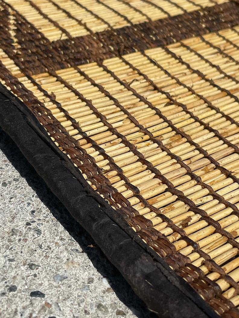 Mid-20th Century Vintage Hassira Tuareg Mat Made of Reed and Camel Leather For Sale