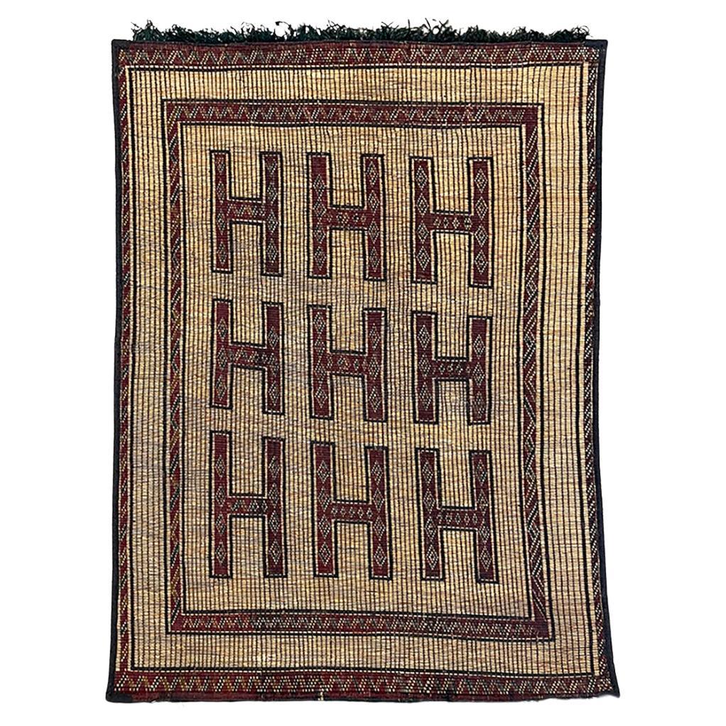 Stuoia Hassira Tuareg vintage in canna e pelle di cammello in vendita