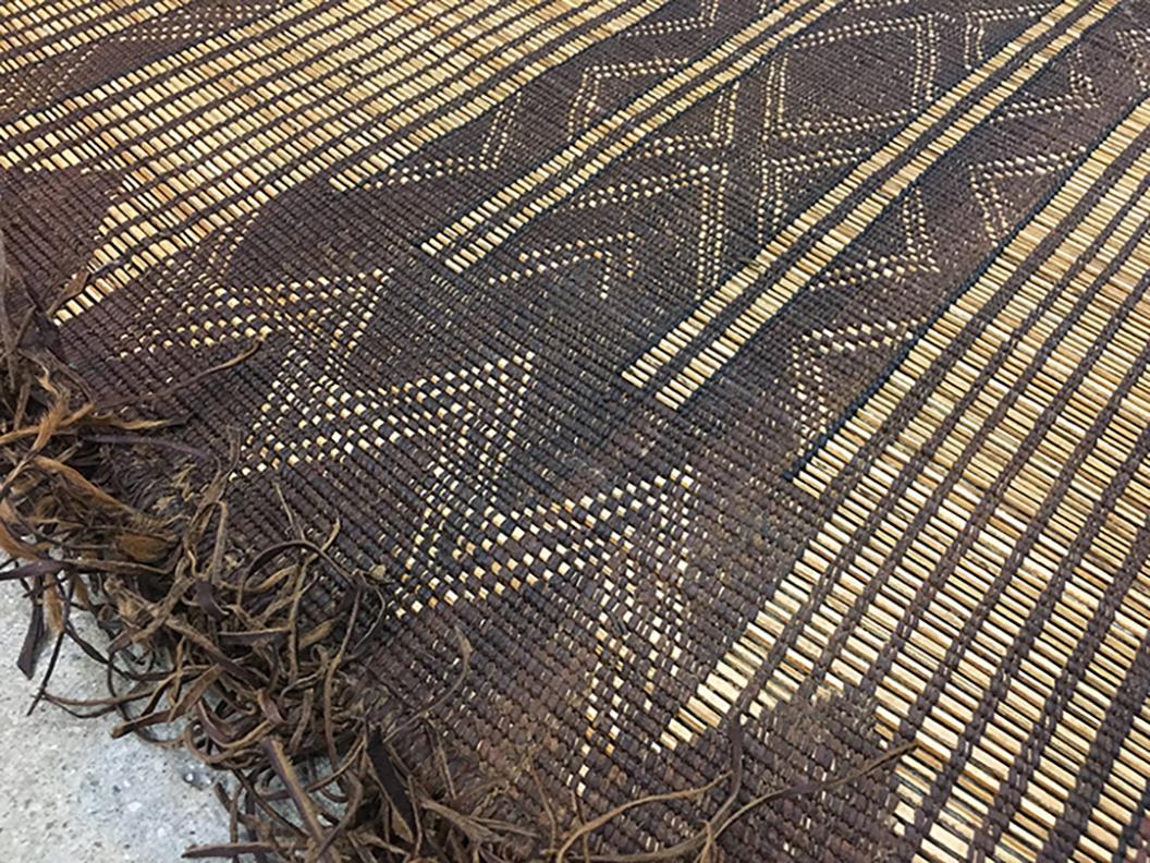 Tribal Vintage Hassira Tuareg Mat Made of Reed and Camel Leather For Sale