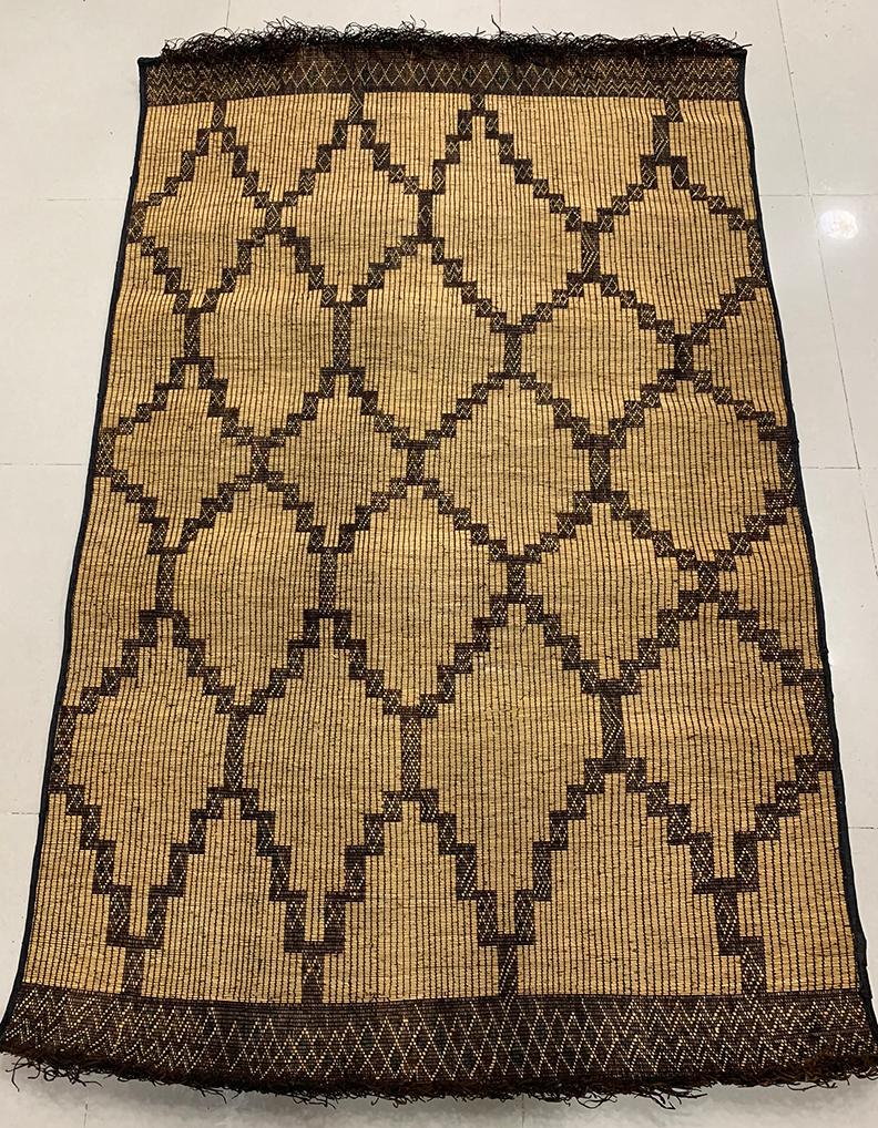 Sub-Saharan African Vintage Hassira Tuareg Mat Made of Reed and Camel Leather For Sale