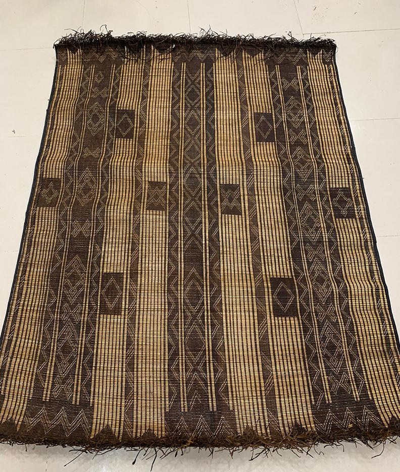 Sub-Saharan African Vintage Hassira Tuareg Mat Made of Reed and Camel Leather For Sale
