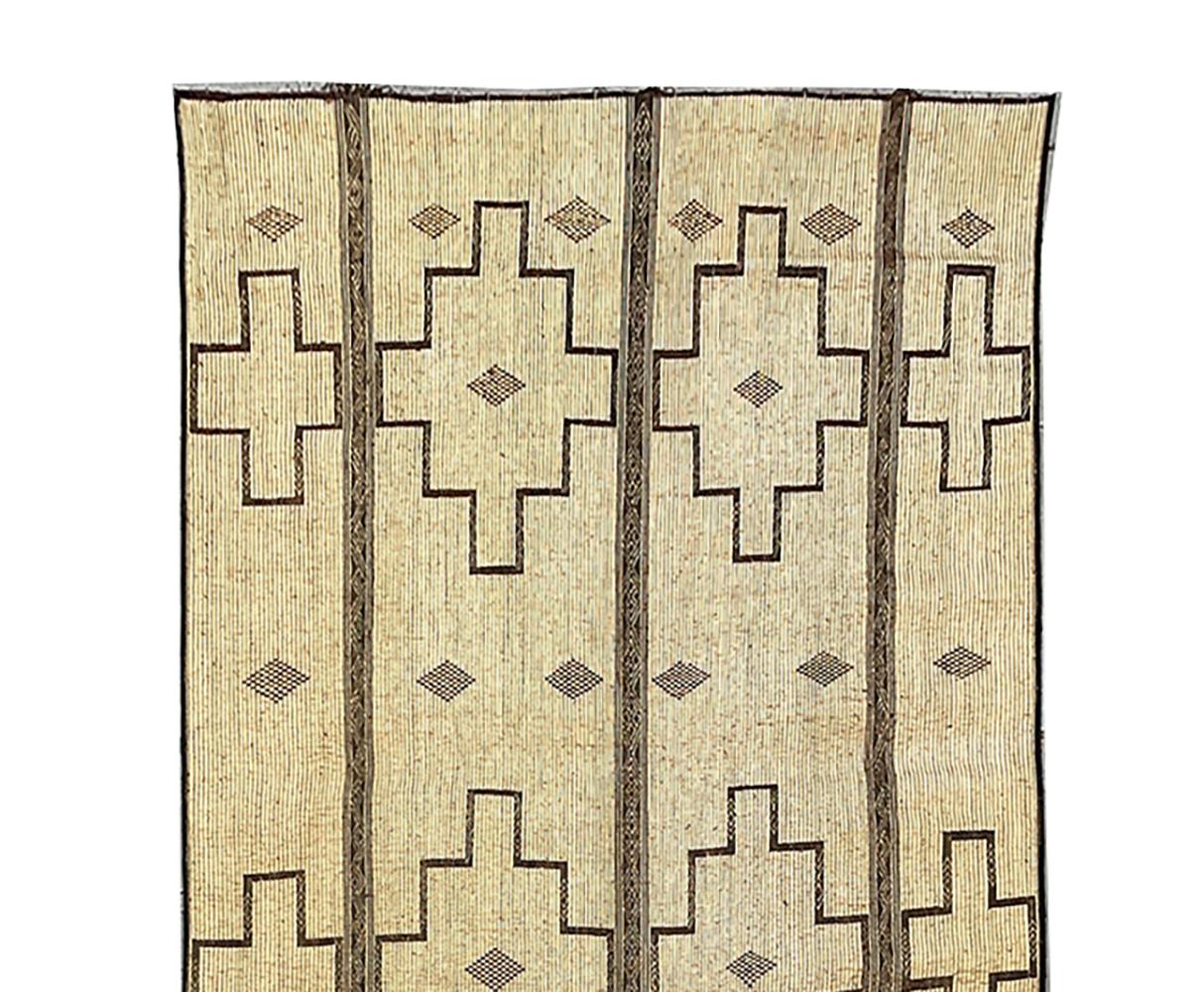 Vintage Hassira Tuareg Mat Made of Reed and Camel Leather from Silk Road Rug Inc For Sale 1