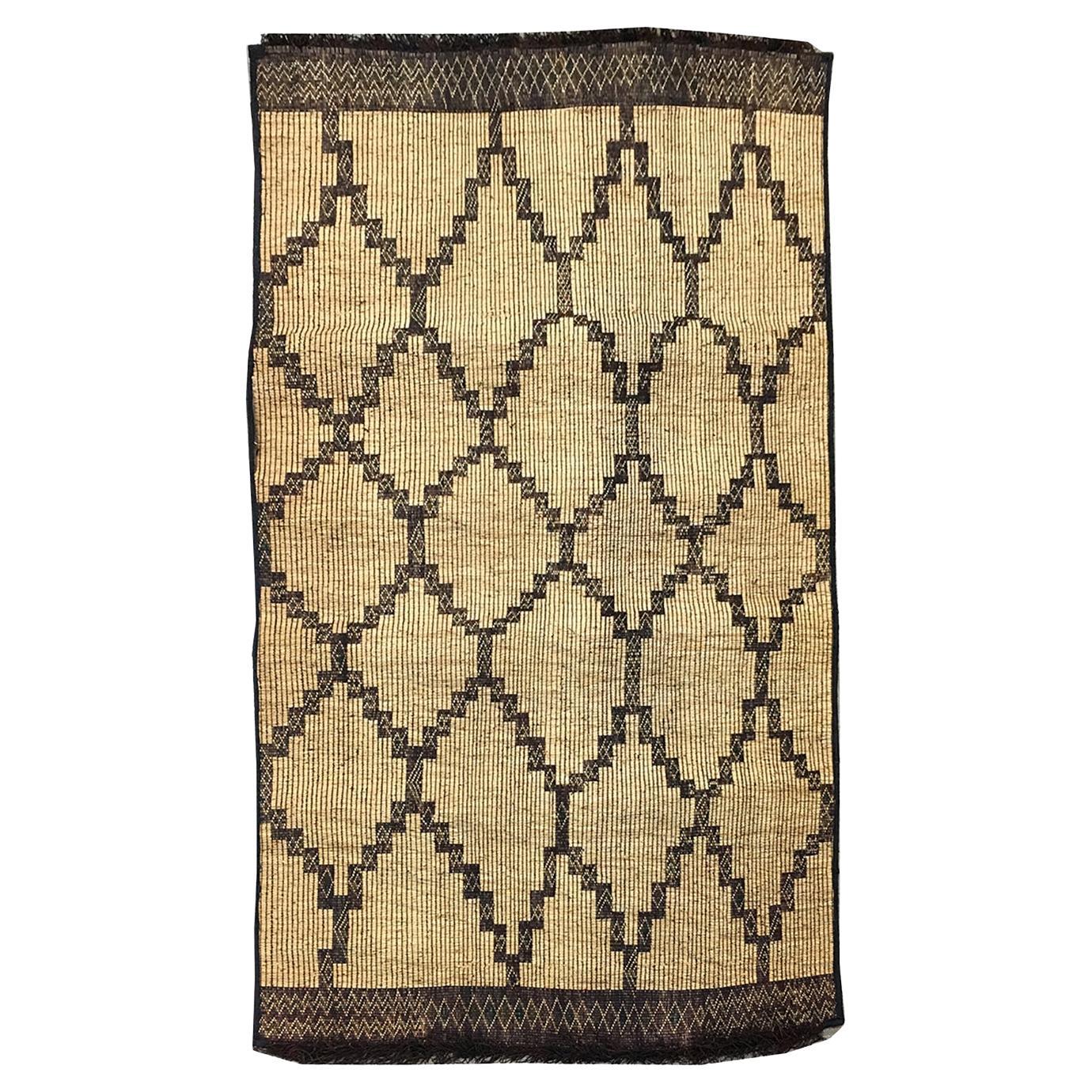 Vintage Hassira Tuareg Mat Made of Reed and Camel Leather