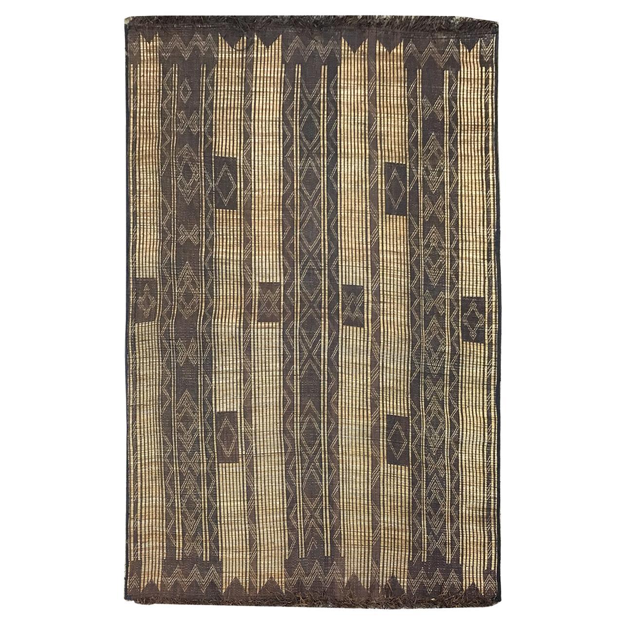 Vintage Hassira Tuareg Mat Made of Reed and Camel Leather For Sale