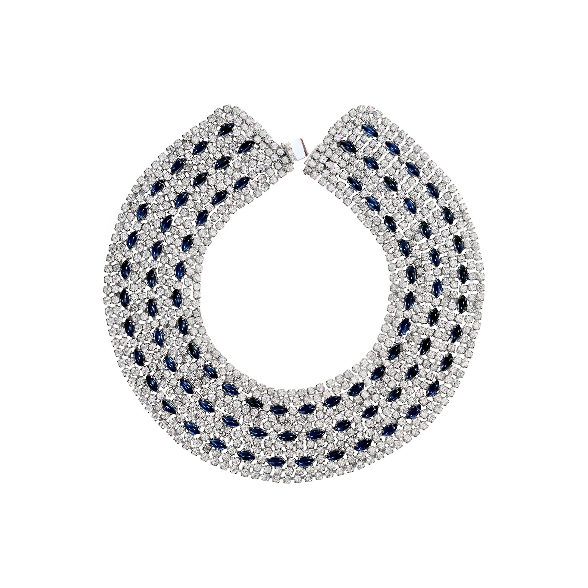 Moderne Hattie Carnegie Collier ras du cou large vintage en diamants et saphirs, c. 1960 en vente