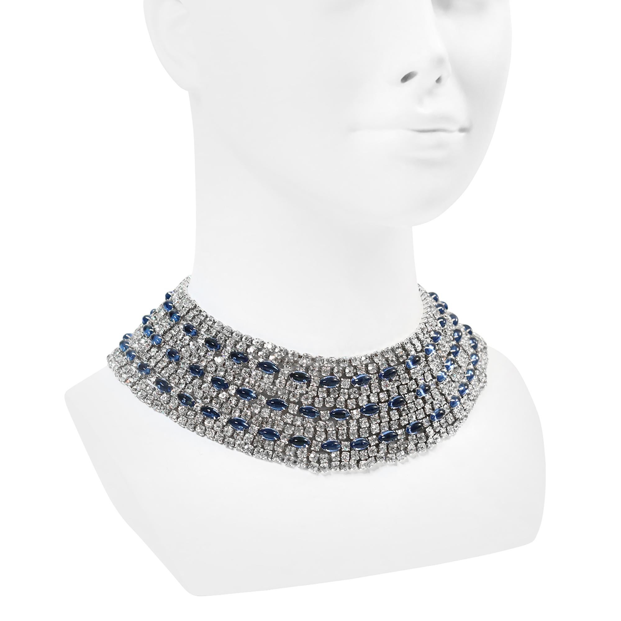 Hattie Carnegie Collier ras du cou large vintage en diamants et saphirs, c. 1960 en vente 1
