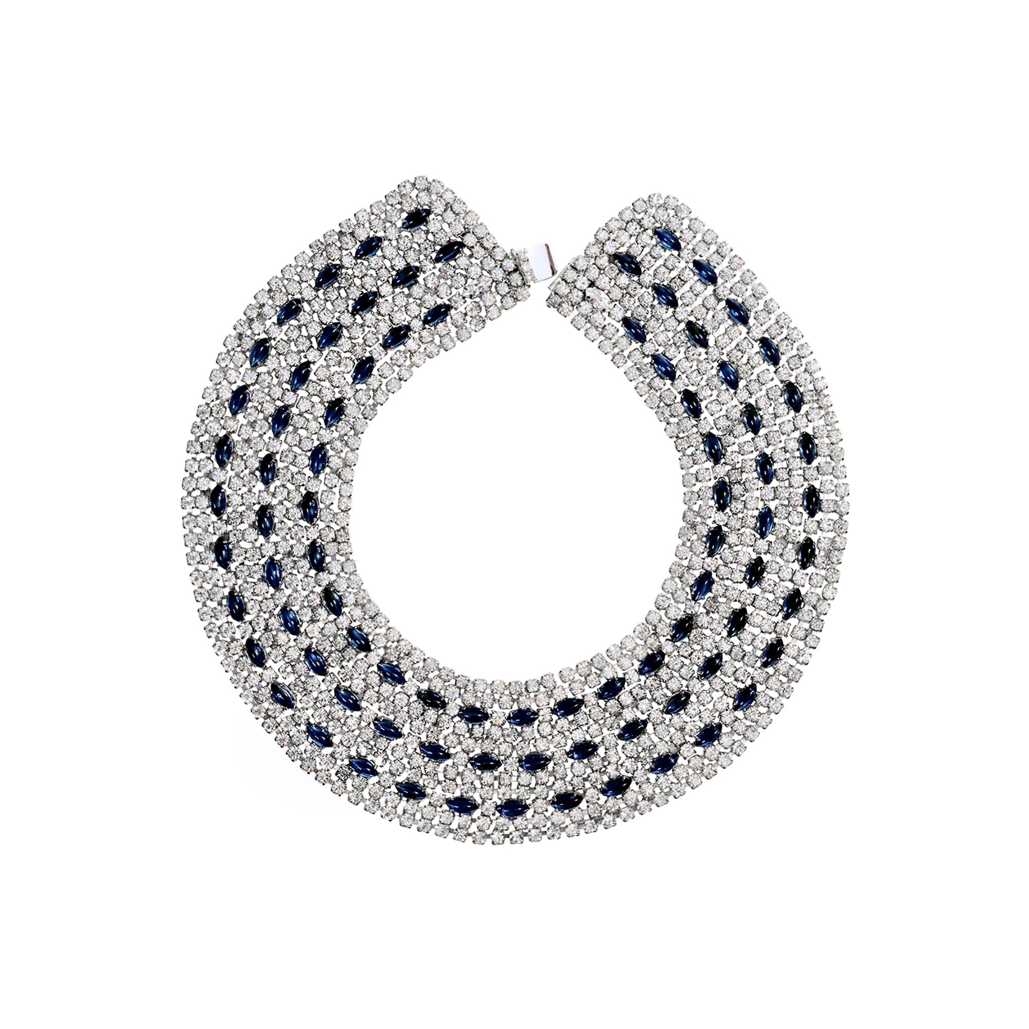 Hattie Carnegie Collier ras du cou large vintage en diamants et saphirs, c. 1960 Bon état - En vente à New York, NY