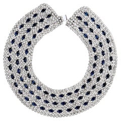 Vintage Hattie Carnegie Diamante and Sapphire Blue Wide Collar Necklace