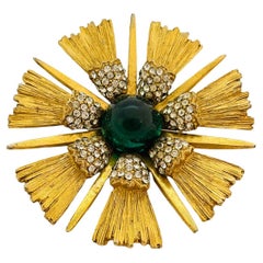 Vintage HATTIE CARNEGIE gold Maltese cross emerald brooch