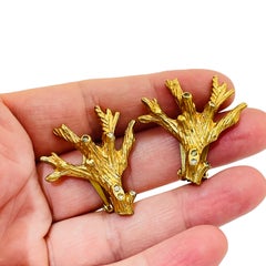 Vintage HATTIE CARNEGIE gold rhinestone branch designer runway clip on earrings