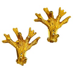 HATTIE CARNEGIE Clips d'oreilles de défilé vintage en or avec branche de créateur en strass