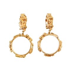 Vintage Hattie Carnegie Gold Tone Dangling Hoop Earrings Circa 1970