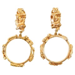 Vintage Hattie Carnegie Gold Tone Dangling Hoop Earrings Circa 1970