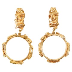 Vintage Hattie Carnegie Gold Tone Dangling Hoop Earrings Circa 1970