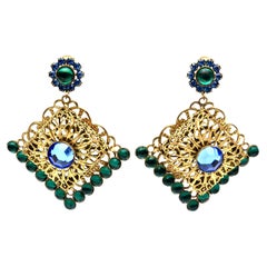 Hattie Carnegie d'epoca firmata Greene & Greene blu, orecchini con strass a clip