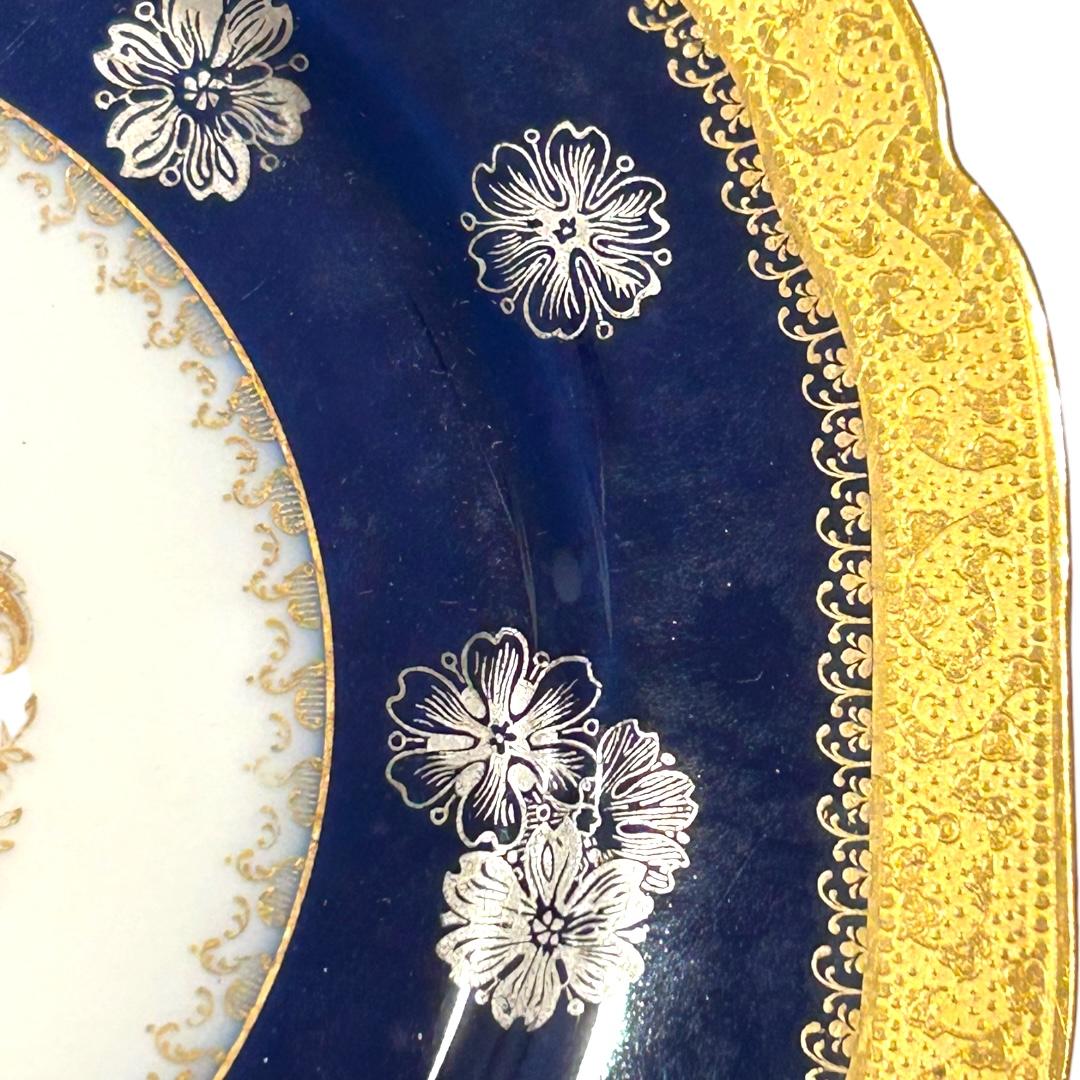 Vintage Haviland Limoges Cobalt Blue w/Gold Accents Fine Bone China Plates (11) In Good Condition For Sale In Naples, FL
