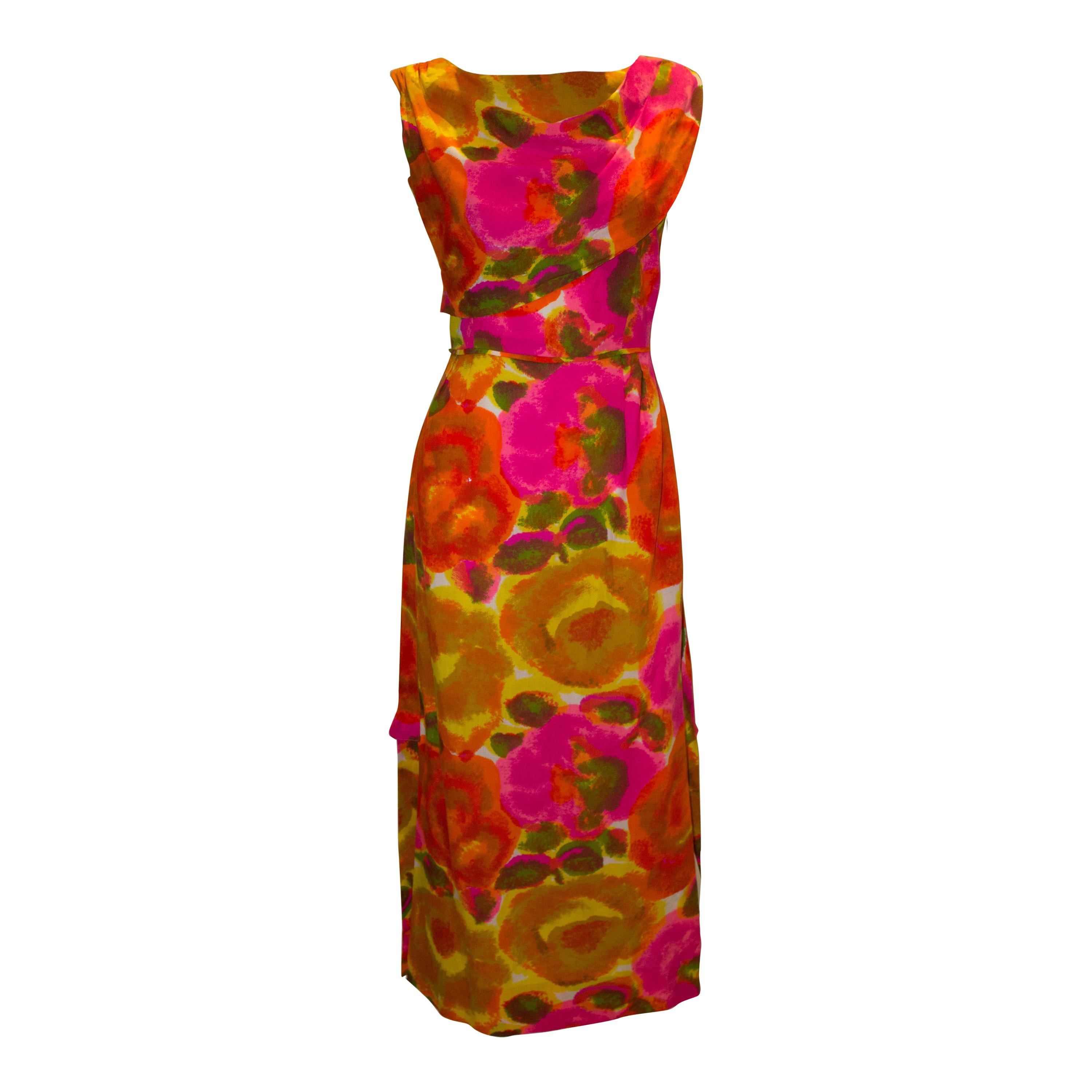 Vintage Hawaian Multi Colour Long Gown For Sale at 1stDibs