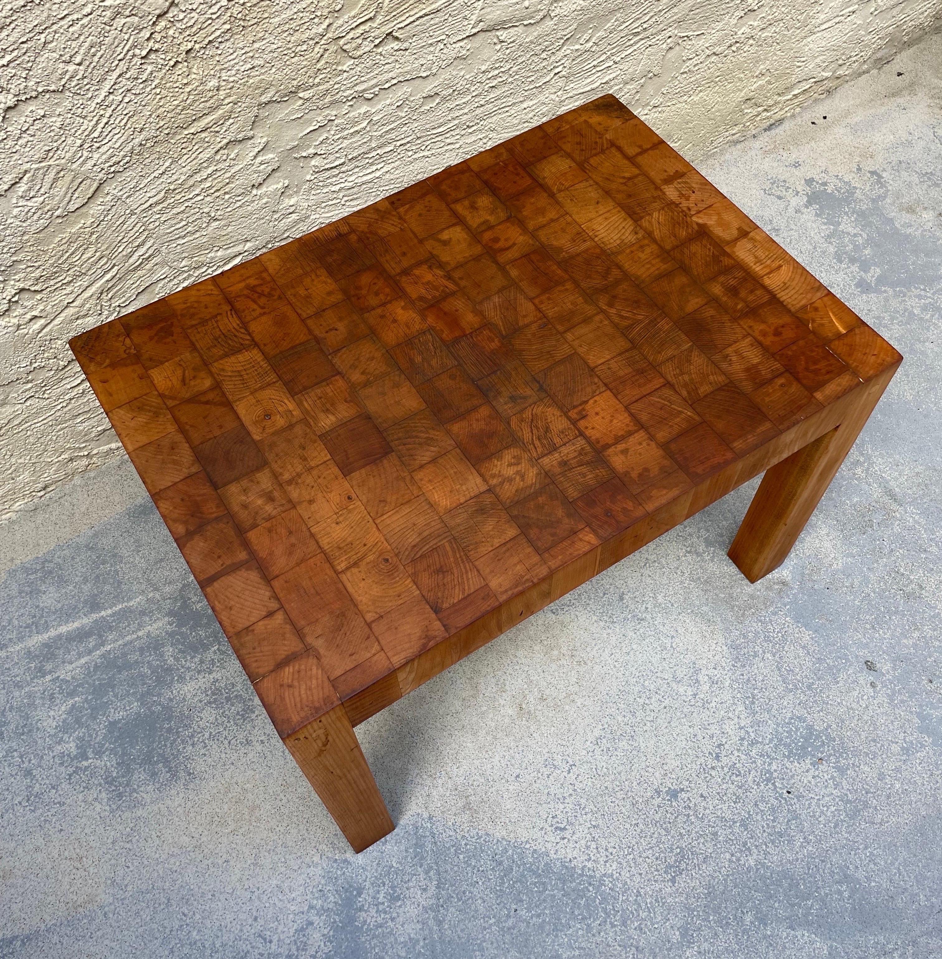 A butcher block or end grain Parson's style accent table custom-made for a mid century Palolo Valley home by the homeowner/architect.

Available for pick up in Kaneohe, HI (Oahu). Free delivery anywhere on the island is available for certain dates