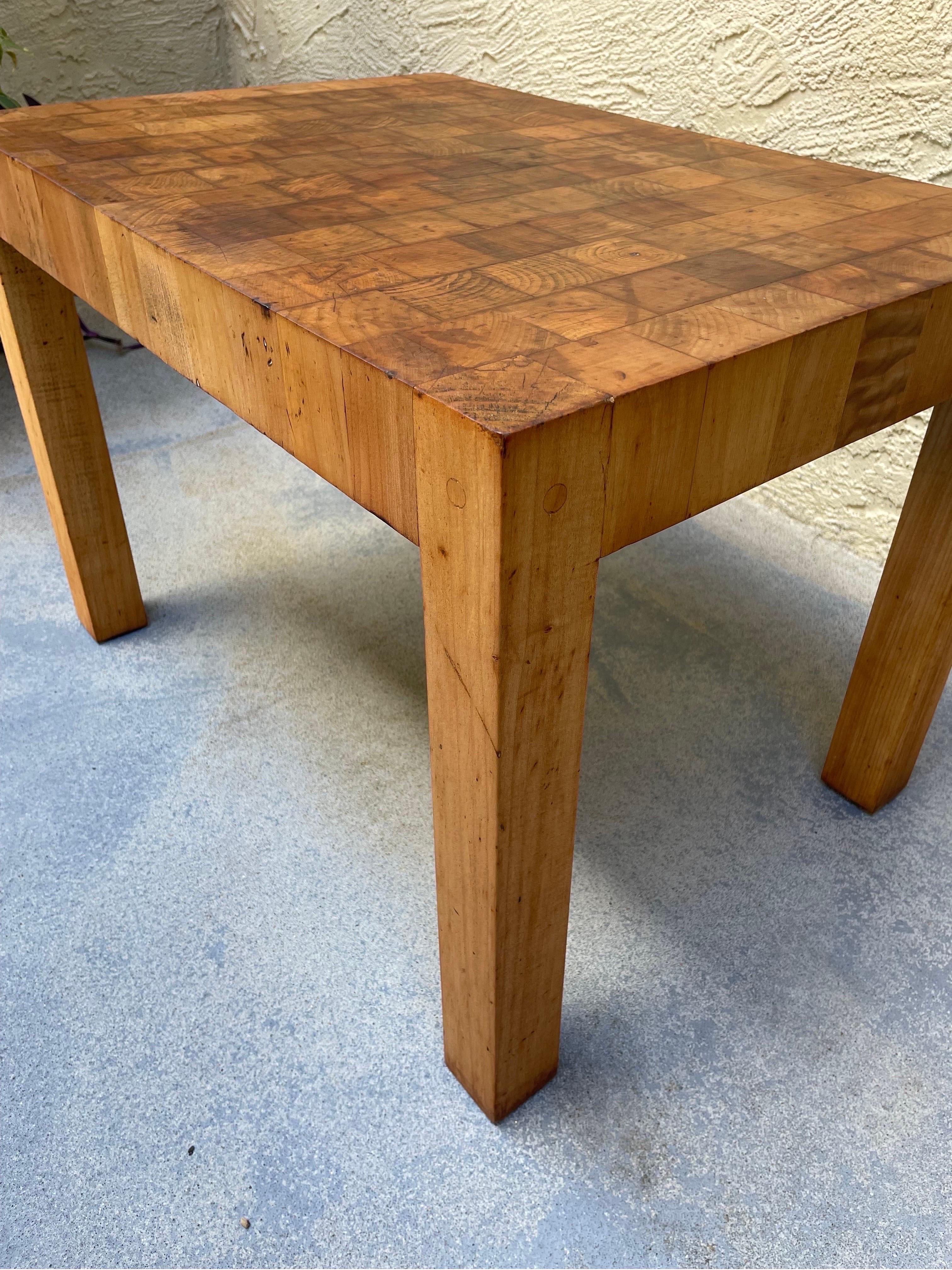 Vintage Hawaiian Modernist Custom Made Butcher Block End Grain Side Table 1