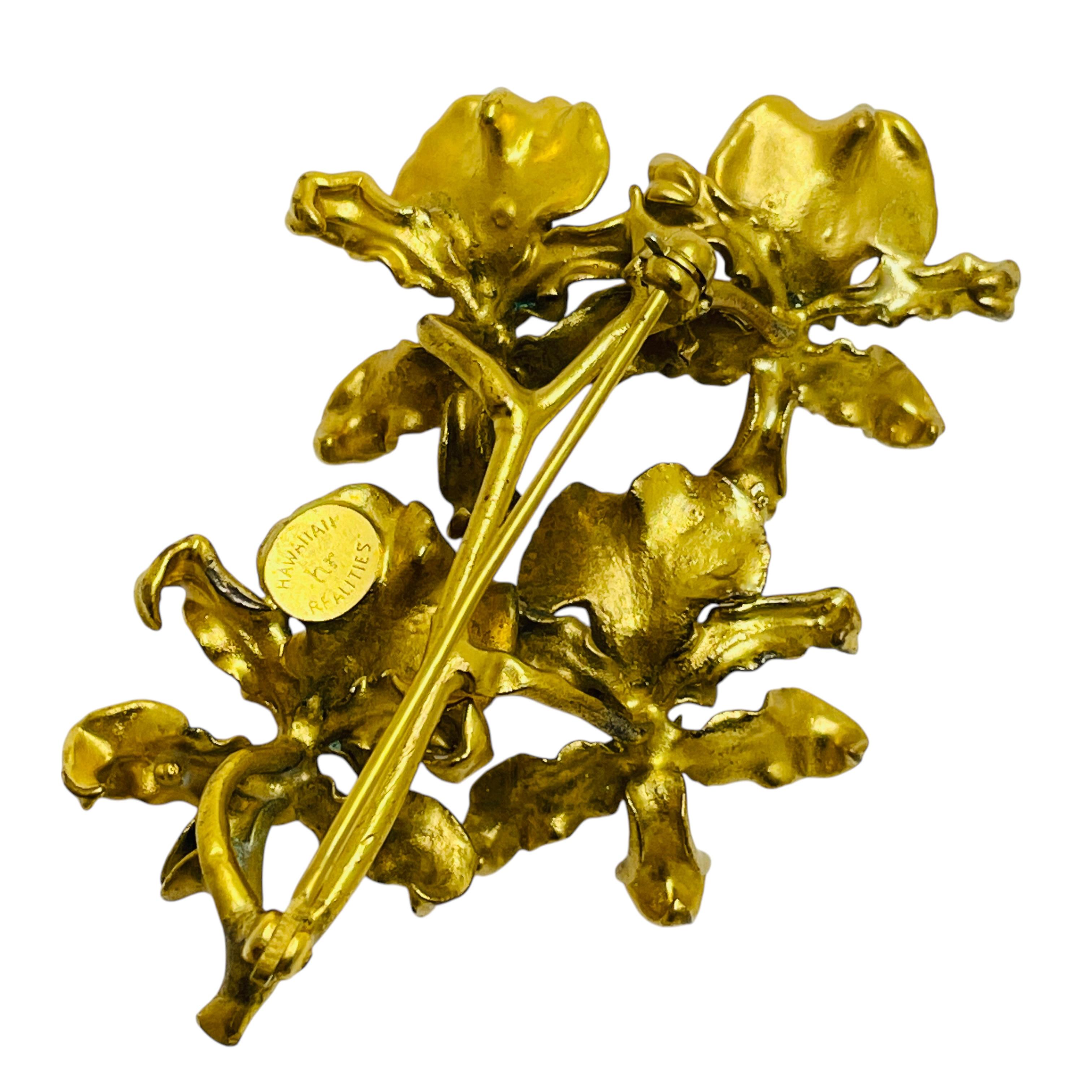 De las mujeres Broche vintage de diseño modernista bañado en oro firmado HAWAIIAN REALITIES en venta