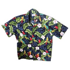 Vintage Hawaiian Shirt, Parrot and Floral Design, Men's X-Large, Circa 1970's