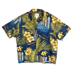 Vintage Hawaiian Shirt, Surf Board and Local Tropical Floral Design, Men's Large