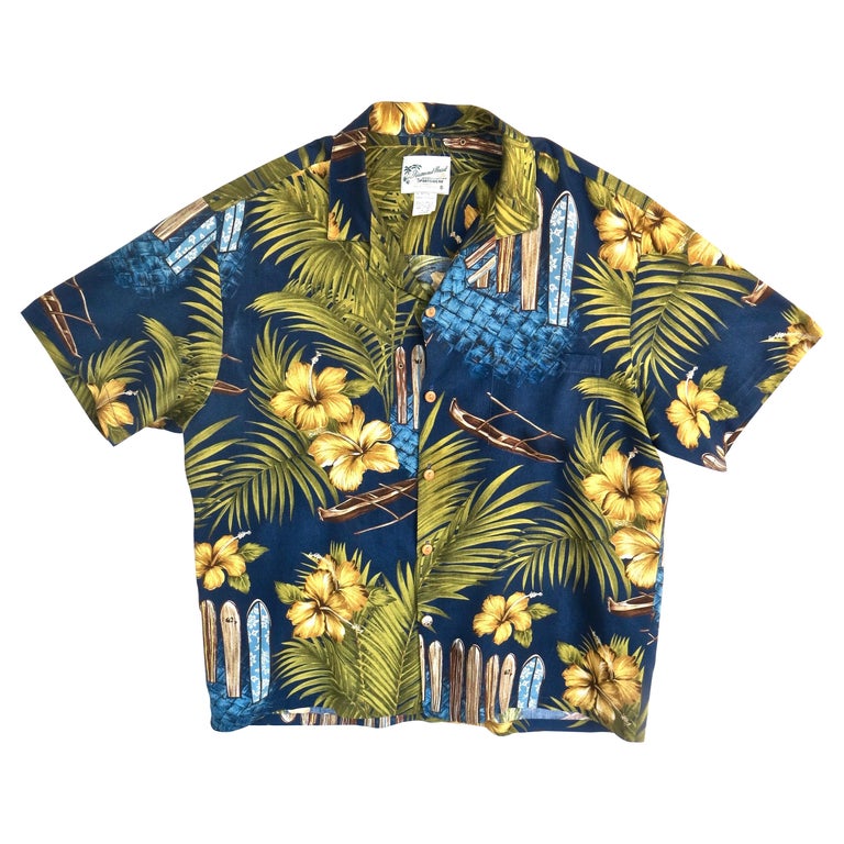 Vintage Hawaiian Shirt, Surf Board and Local Tropical Floral Design, Men's  Large For Sale at 1stDibs