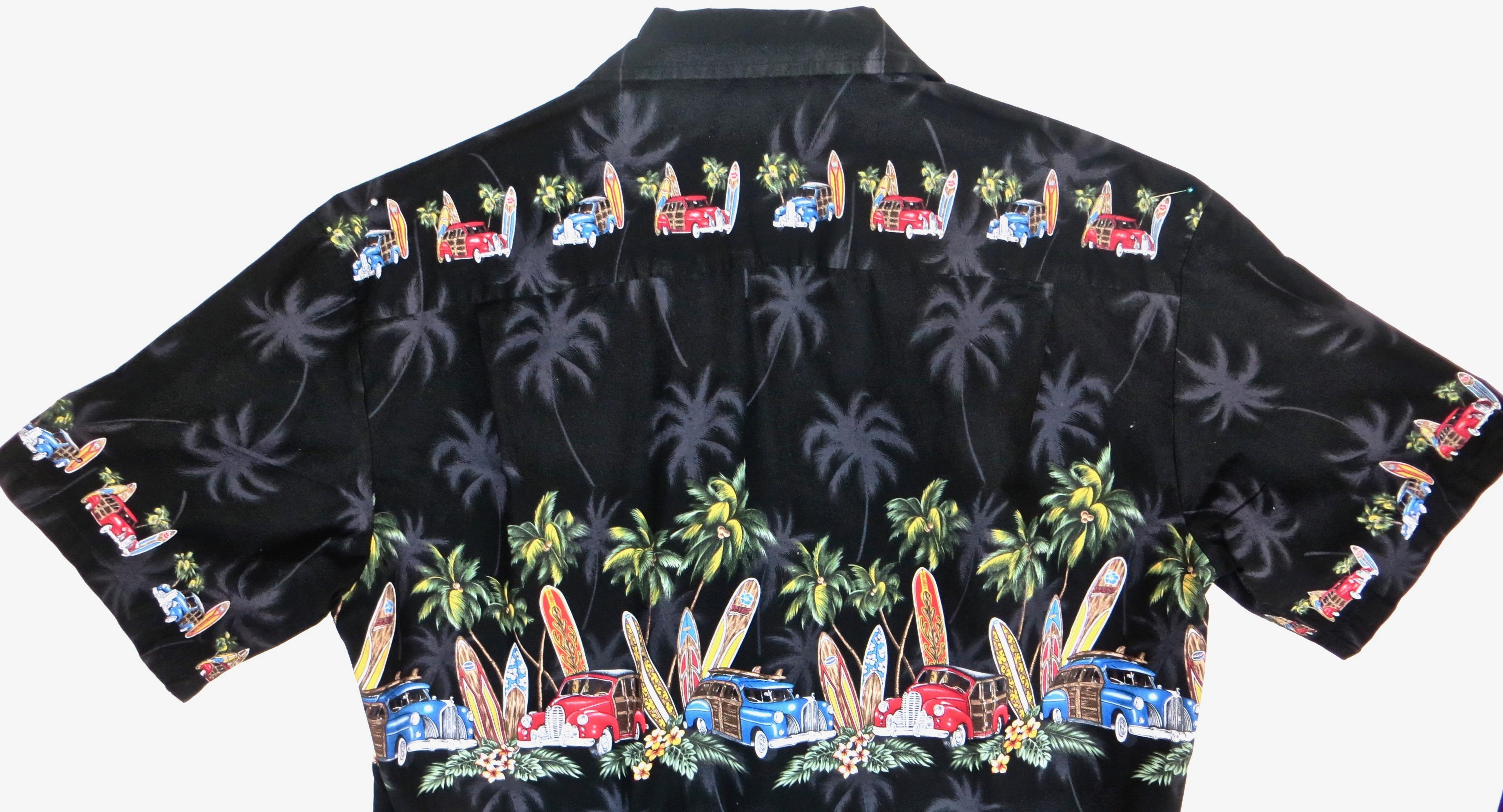 Modern Vintage Hawaiian Shirt, Surfboards and Woodies Motif, Men's 2X-Large
