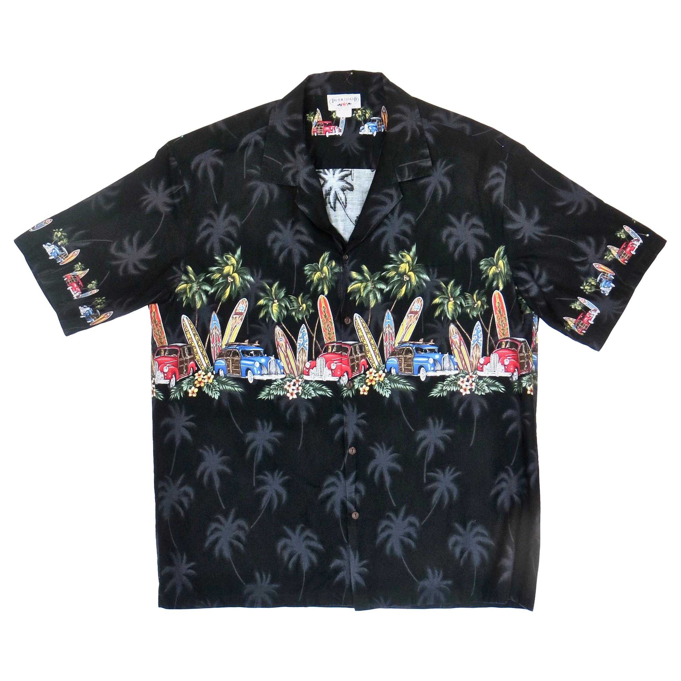Vintage Hawaiian Shirt, Surfboards and Woodies Motif, Men's 2X-Large