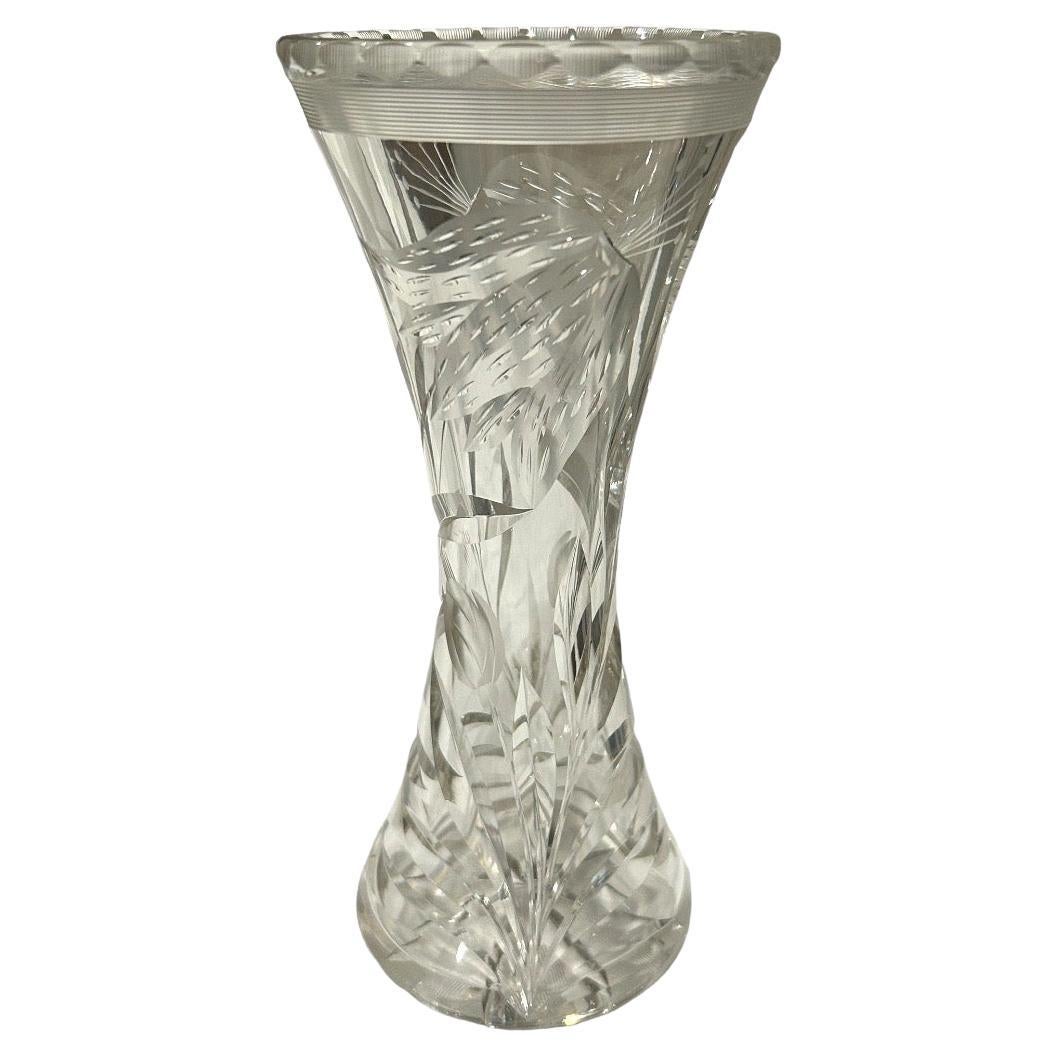 Vintage Hawkes Brilliant Cut Glass Floral Design Vase For Sale