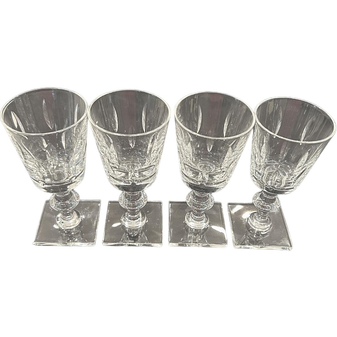 Excellent condition ~ no chips or cracks!
These beautiful hand cut crystal glasses feature a vertical cut design and square base with acid etched with Hawkes signature on bottom.  

2.5”dia x 5.25”h

