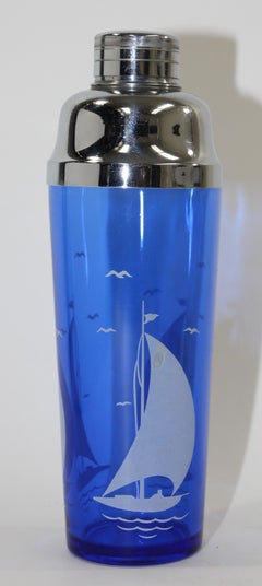 Vintage Hazel Atlas Cobalt Blue Sailboat Cocktail Shaker