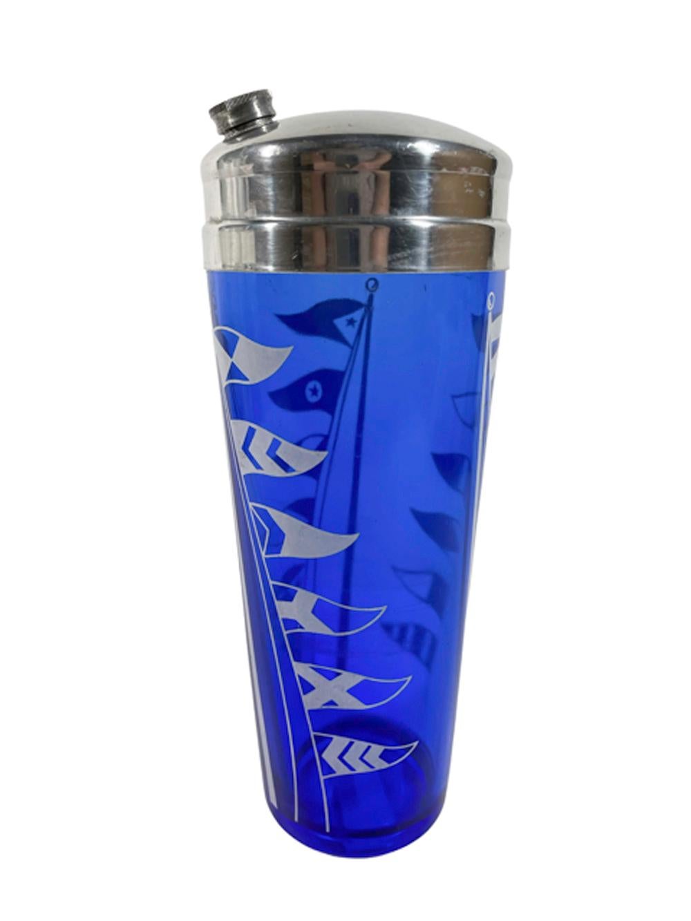 Art Deco Vintage Hazel-Atlas Nautical Theme Cobalt Blue Glass Cocktail Shaker For Sale